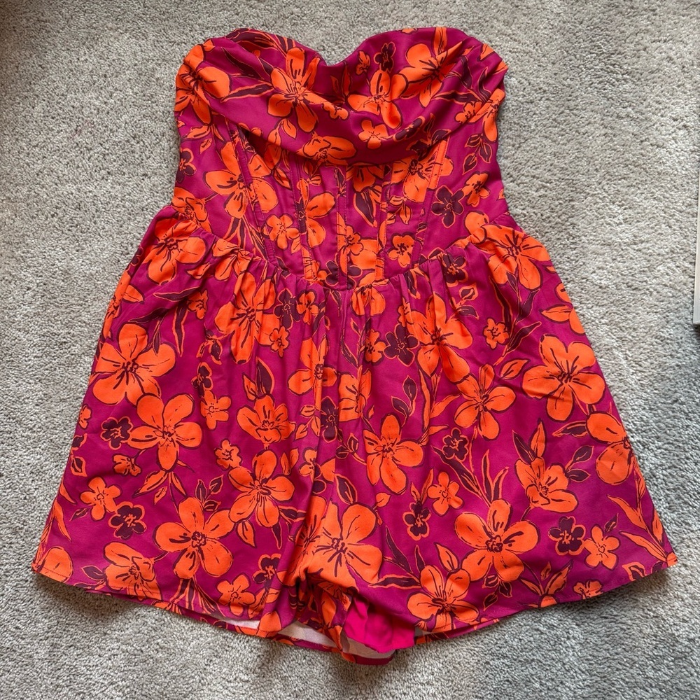 NWT Hello Molly strapless flowy pink orange floral‎ romper corset top XL